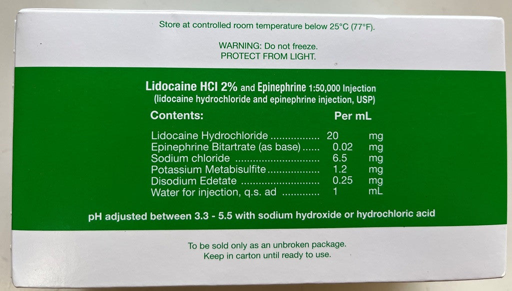 [要薬監] COOK - WAITE Lidocaine HCl 2% Epinephrine 1 : 50,000 Green 50 / Bx 緑