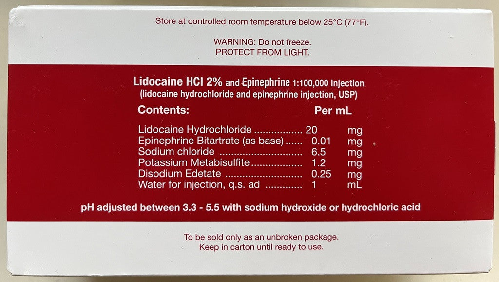 [要薬監] COOK - WAITE Lidocaine HCl 2% Epinephrine 1 : 100,000 Red 50 / Bx 赤