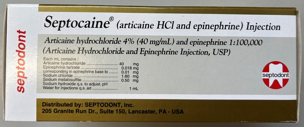 [要薬監] Septocaine 4% with Epinepherine 1 : 100,000 ゴールド