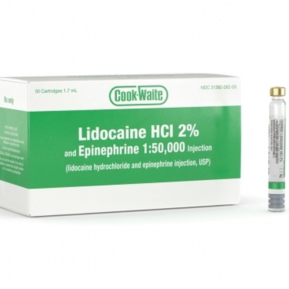 [要薬監] COOK - WAITE Lidocaine HCl 2% Epinephrine 1 : 50,000 Green 50 / Bx 緑