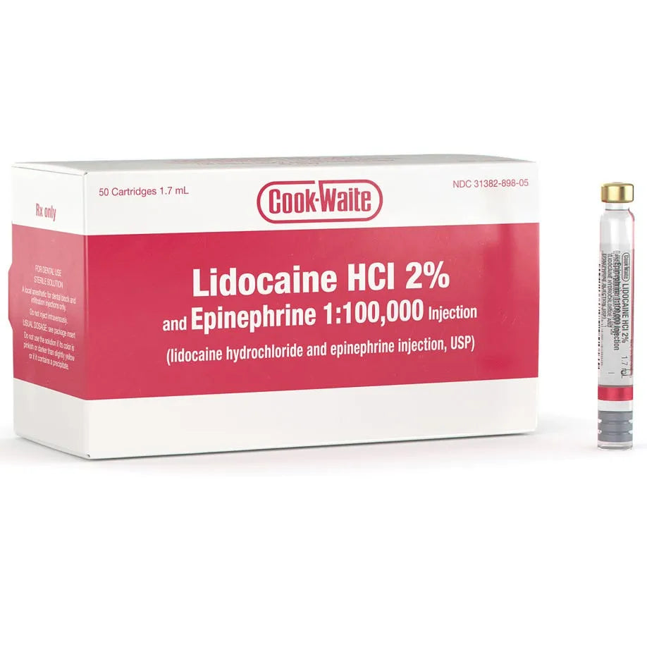 [要薬監] COOK - WAITE Lidocaine HCl 2% Epinephrine 1 : 100,000 Red 50 / Bx 赤