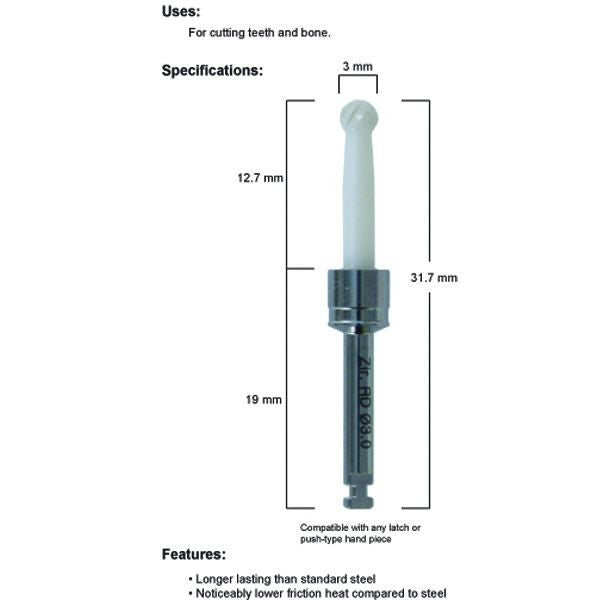 DoWell Zirconia Round Bur, 3.0mm