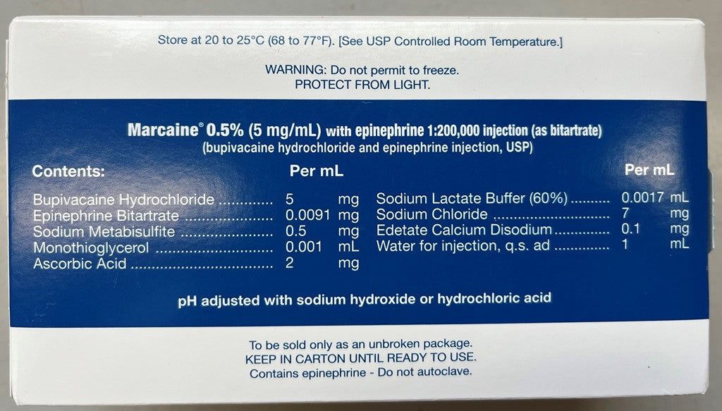 [要薬監] Cook Waite Marcaine Bupivacaine 0.5% Epinephrine 1 : 200M 50 / Box